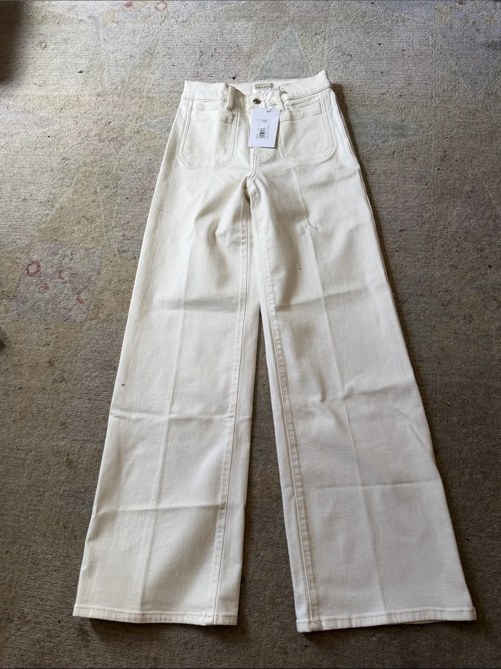 FRAME ecru high-rise wide-leg patch pocket jeans Slim Palazzo size 26